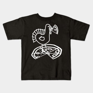 White Line Drawing Thanksgiving Turkey with Pizza Kids T-Shirt